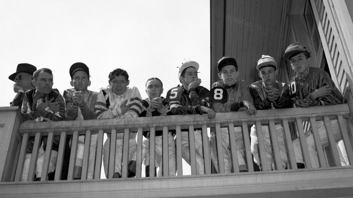 From the Archives: 1948 - jockeys patiently waiting...