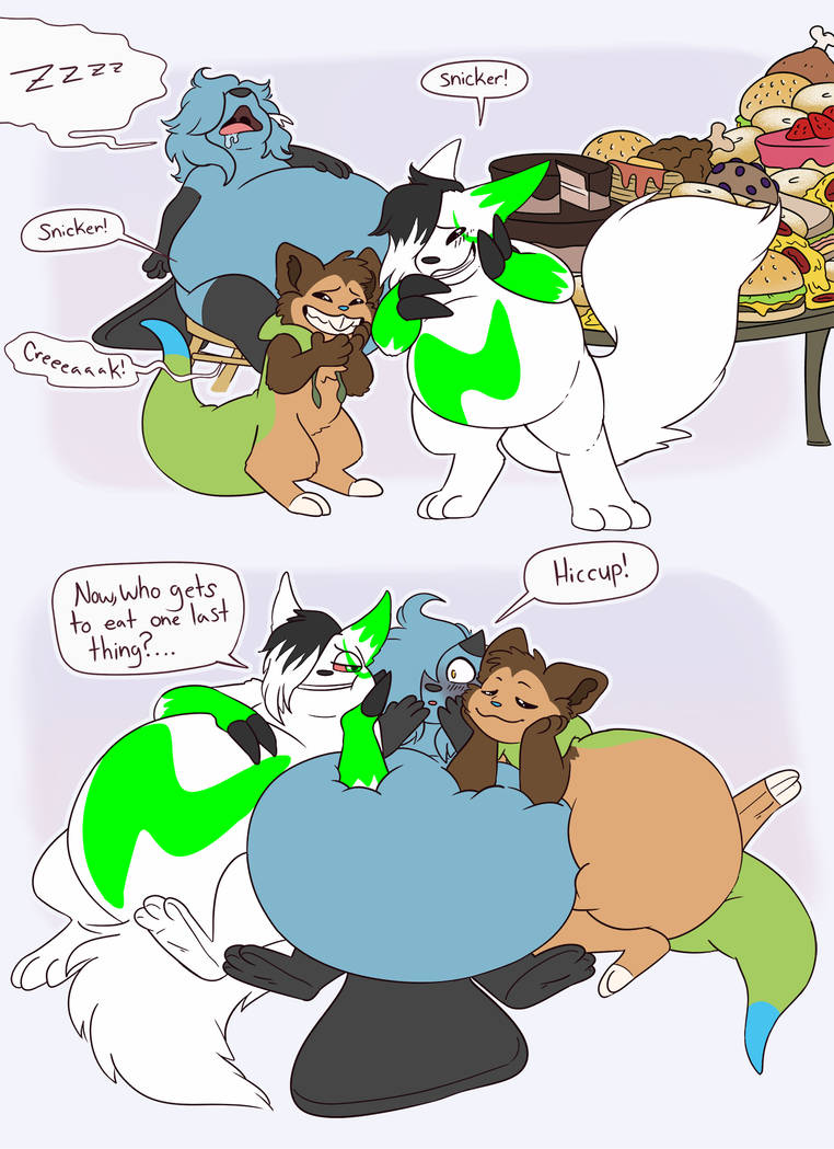 A BIG happy birthday for @DelectibleDewwy from me and @FoxDemonMukiro. Who thought I'd be best to treat Dewwy with food and bellies. Something he knows all too well ;3 Art by Eroolah on FA