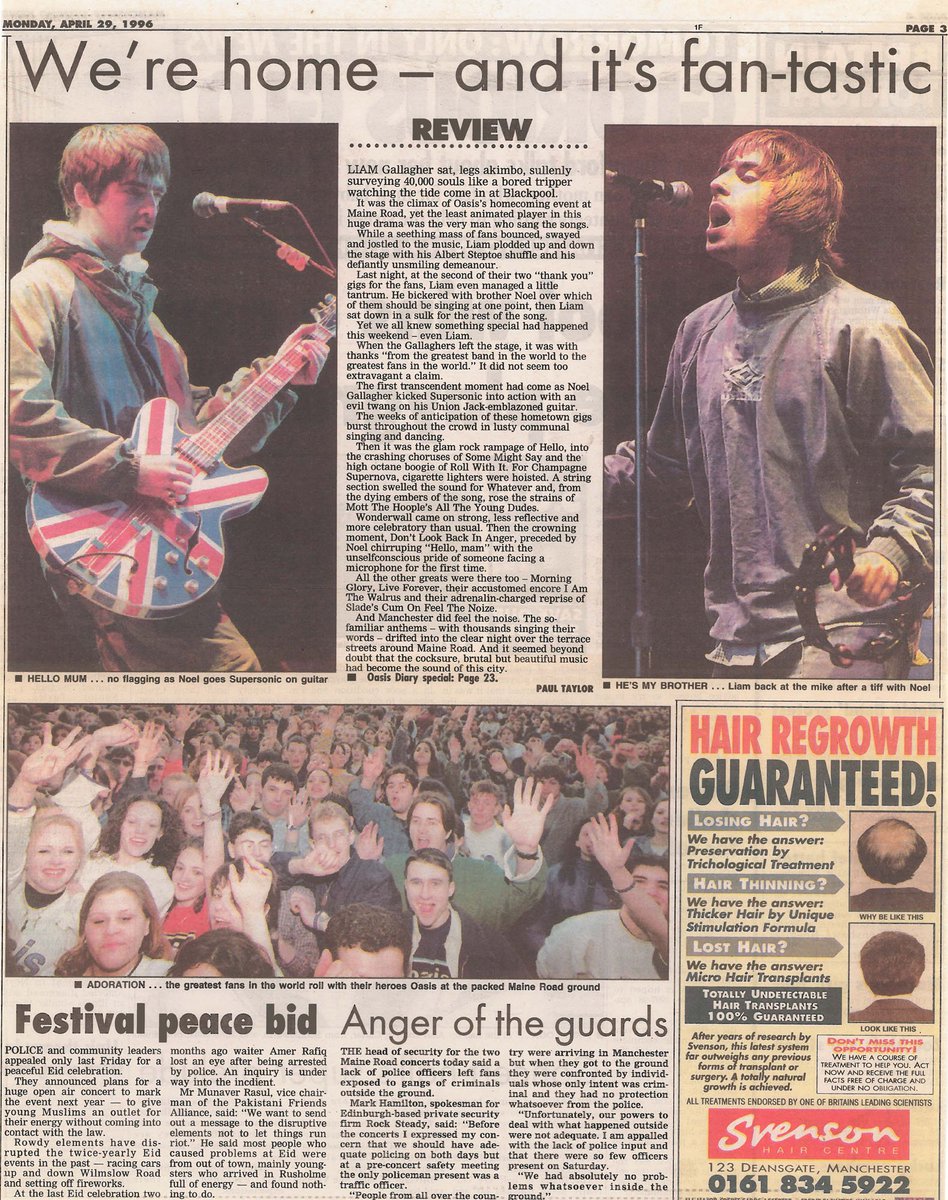 Various reviews of Oasis' Maine Road concerts in Manchester from 1996.  #MaineRoad25