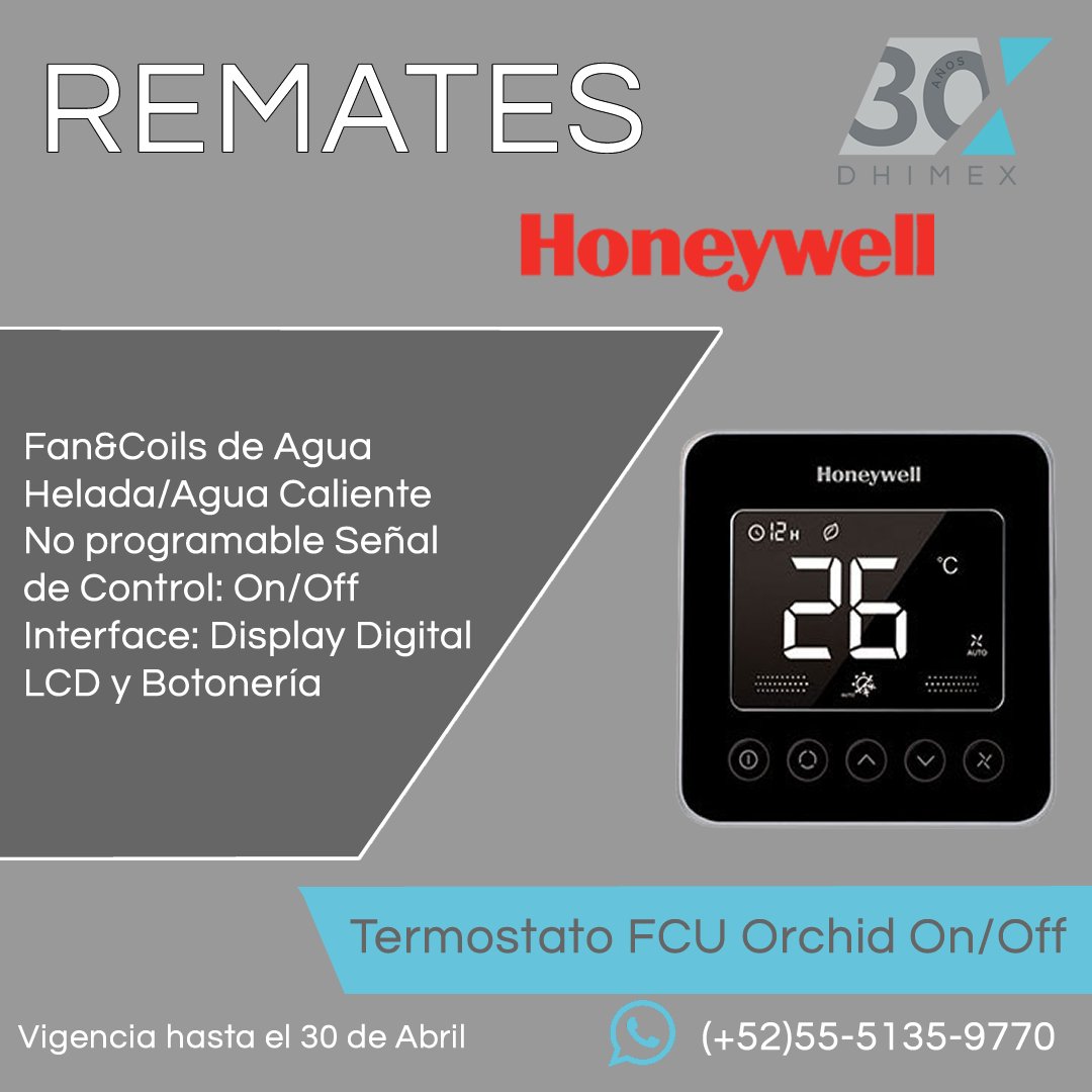 💥¡¡𝐏𝐫𝐨𝐝𝐮𝐜𝐭𝐨 𝐚 𝐩𝐫𝐞𝐜𝐢𝐨 𝐝𝐞 𝐑𝐞𝐦𝐚𝐭𝐞!!💥
𝑻𝒆𝒓𝒎𝒐𝒔𝒕𝒂𝒕𝒐 𝑭𝑪𝑼 𝑶𝒓𝒄𝒉𝒊𝒅 𝑶𝒏/𝑶𝒇𝒇
Aplicación: Fan&amp;Coils de Agua Helada/Agua Caliente No programable
A tan solo $33.25 USD+IVA
¡¡No te quedes sin el tuyo!!.
#Dhimex
#ProductosDeRemate
#Honeywell