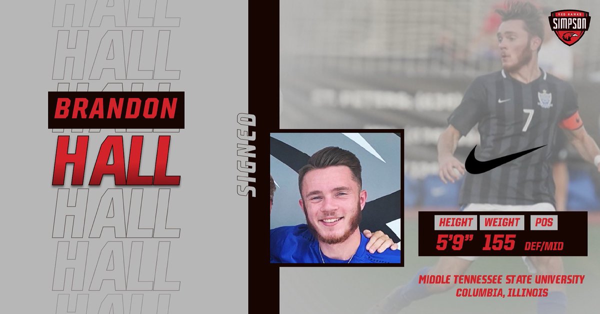 simpsonusoccer's tweet photo. We are excited to announce the commitment of Brandon Hall!! Brandon’s versatility and tactical understanding will be a huge asset to our program! Please help us welcome Brandon to the @simpsonredhawks family!!! #committed #purpose #familia https://t.co/D9HuIDVhAg