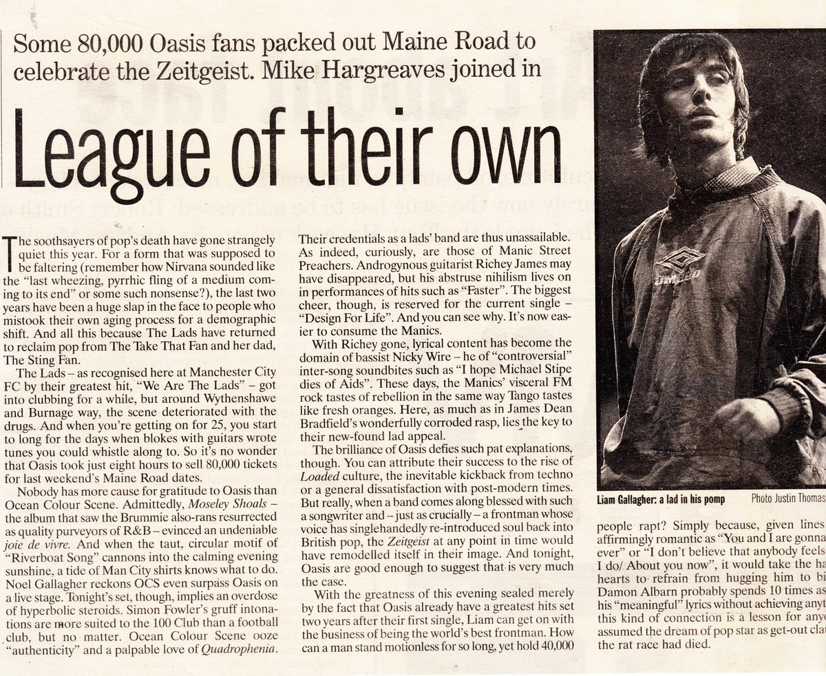 Various reviews of Oasis' Maine Road concerts in Manchester from 1996.  #MaineRoad25