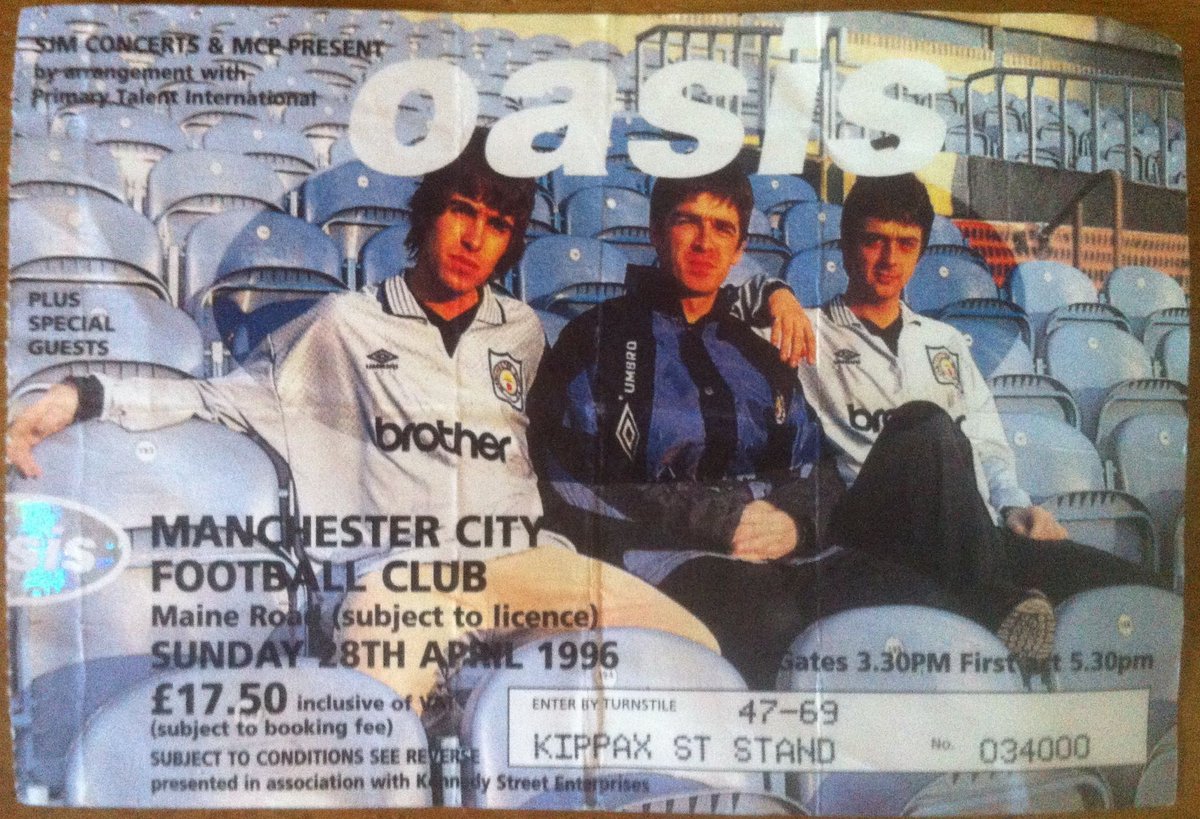 Ever wondered why Boneheads wasn't on the tickets for Oasis' concerts at Maine Road in April 1996, he point blank refused to be in them as he is a Manchester United fan.  #MaineRoad25