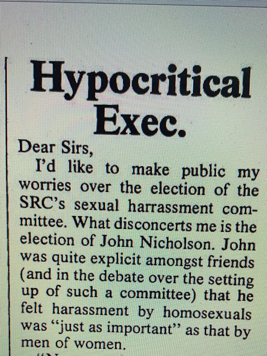 6./ I flicked through the old student newspaper online and discovered a letter of protest about John's comments. Some bloke called err...Malcolm Clark pointed out the Student Executive's hypocrisy of highlighting gay predators while doing nothing to protect gay rights.