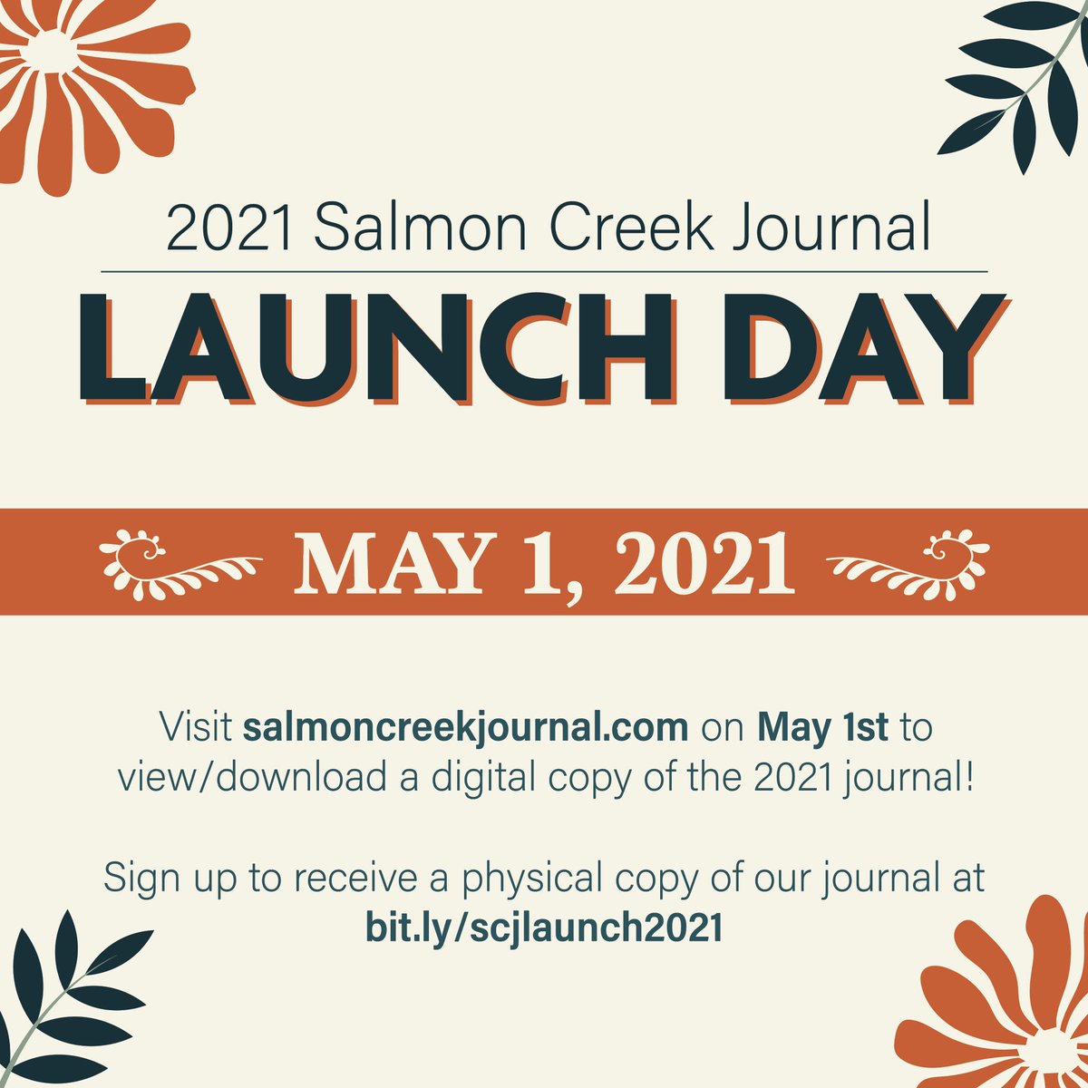 SCJWSUV's tweet photo. We have exciting news! The 2021 Salmon Creek Journal is complete and will be available for viewing &amp; download on our website starting May 1st! You may also request a physical copy of the journal by filling out the form at https://t.co/Ewcb6W0FKf! 🎉🎉🎉 https://t.co/N7cM11xiNh
