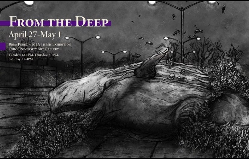 ohiouartgallery's tweet photo. Let’s also welcome Bren Perez’s “From the Deep” for today’s #MFAMonday! Come see the show from April 27th to May 1st at the Ohio University Art Galleries! 

#mfa #thesis #ohioarts #ohiouniversity https://t.co/nqXEqO4HkV
