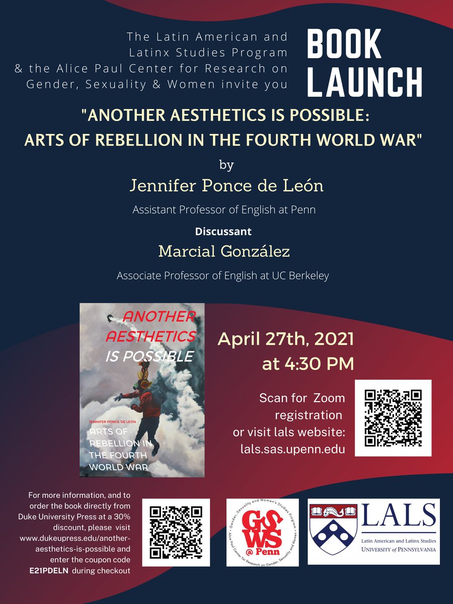 From alternate reality games in Zapatista communities to surrealist street theater in Argentina, Jennifer Ponce de León explores how artists combine praxis w/ political action to resist neoliberalism.  Join us on 4/27 at 4:30 to learn more! <a href="/PennGSWS/">Penn GSWS | FQT</a> <a href="/PennEnglish/">Department of English, University of Pennsylvania</a>