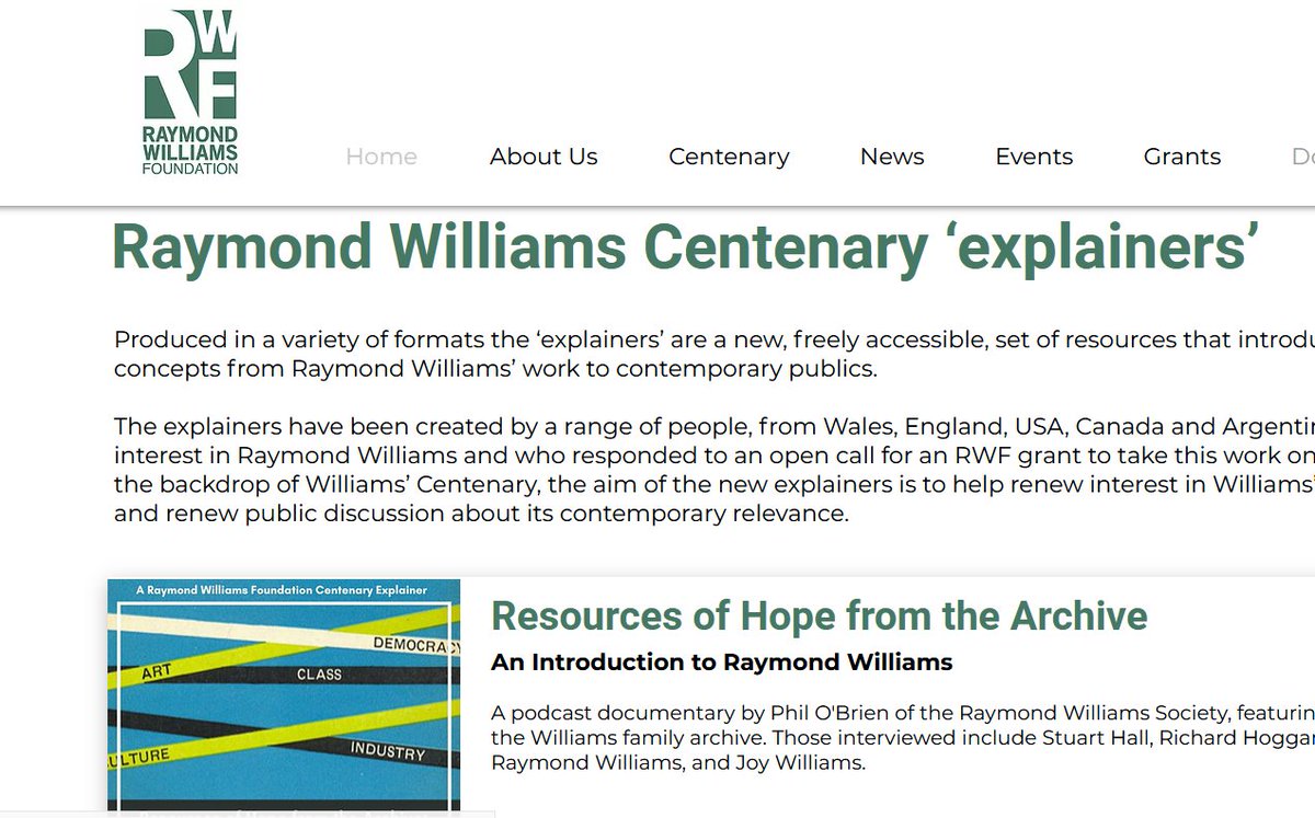 New RWF website is now LIVE 🎉 with: 

- First set of new Raymond Williams Centenary 'Explainers' by @philorbrian <a href="/LowndesSarah/">Dr Sarah Lowndes</a> &amp; @RadThotsPod, with more to follow soon

- 'What Raymond Williams Means to Me', new from Terry Eagleton &amp; Williams' children

bit.ly/32PdmpJ