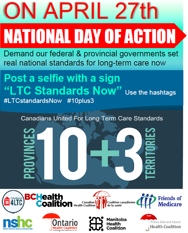We are 13 months into the #COVID19 pandemic and care levels in #LTC STILL haven’t been fixed! Promises made by the fed and prov govt's to fix LTC have not been fulfilled. We are holding a Day of Action TOMORROW at 12 pm because we can't let them get away with it again. 1/2