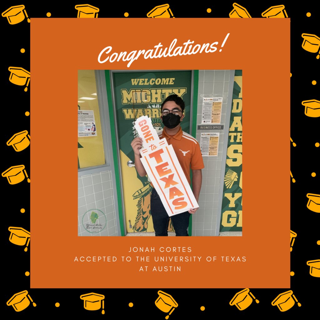 Congratulations, Jonah Cortes! He has been accepted to The University of Texas at Austin. <a href="/McAllenISD/">McAllen ISD</a> <a href="/BeALonghorn/">The University of Texas at Austin Admissions</a>
