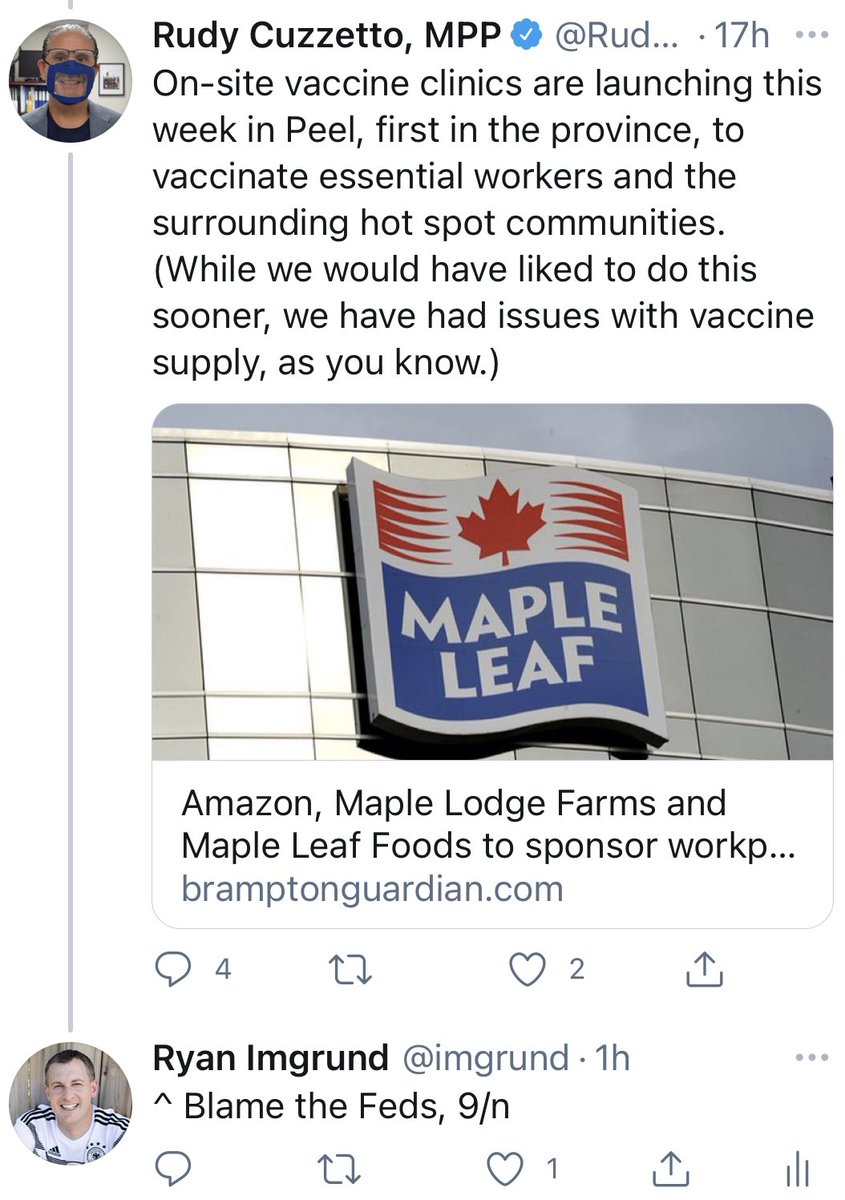 Respectfully, constantly referring to the “extremely limited vaccine supply” is blaming the Feds.Read the room. There’s a reason Rudy is trending on Twitter. I clicked on it, hoping it was the anniversary of one of the greatest football films of all time…But no. Here we are.  https://twitter.com/rudycuzzetto/status/1386747179751124994