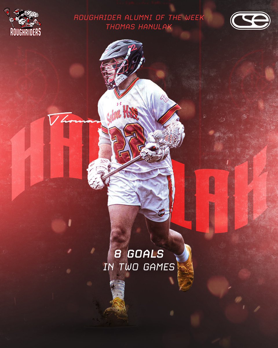 MDRoughRiders's tweet photo. #RoughriderNation Alumni of the Week goes to Thomas Hanulak of @SetonHillLax. Hanulak scored 8 goals in the Griffins 2 games.
#RideOrDie https://t.co/qsMvQ0ePST