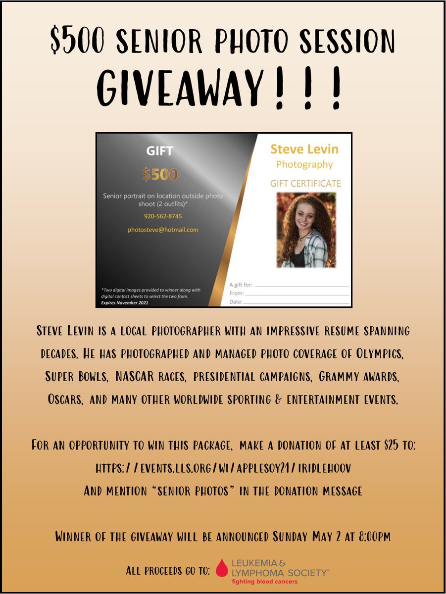 Making Waves (@makingwaveslls) on Twitter photo Attn Fox Valley parents of high school juniors‼️<a href="/AppletonEast/">Appleton East</a> <a href="/AppletonNorth/">AppletonNorth</a> This is a steal! Support an AEHS student. For a chance to win, donate $25 to events.lls.org/wi/applesoy21/…. The photographer’s work can be seen at stevelevin.weebly.com Attn Fox Valley parents of high school juniors‼️<a href="/AppletonEast/">Appleton East</a> <a href="/AppletonNorth/">AppletonNorth</a> This is a steal! Support an AEHS student. For a chance to win, donate $25 to events.lls.org/wi/applesoy21/…. The photographer’s work can be seen at stevelevin.weebly.com