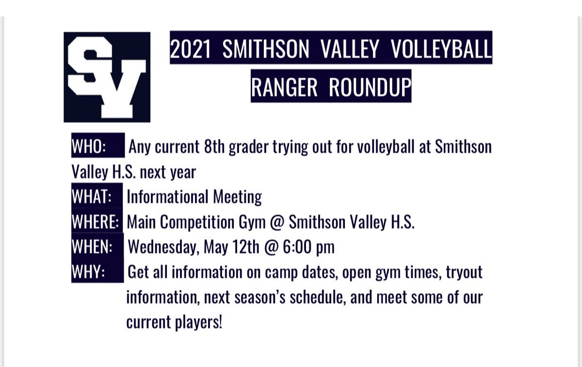 If you are interested in playing vb <a href="/SVABCVolleyball/">SV Ranger Volleyball</a> be sure to attend this meeting.