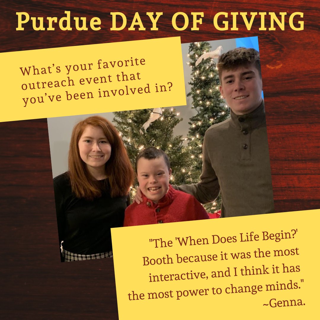 Purdue Day of Giving is only 2 days away! Support us by donating to this link on April 28: dayofgiving.purdue.edu/donate

Help us continue to change students' minds about abortion!

#purdue #prolifepurdue #boilermakersforlife #prolife #protectlife #lovelife #whendoeslifebegin #outreach