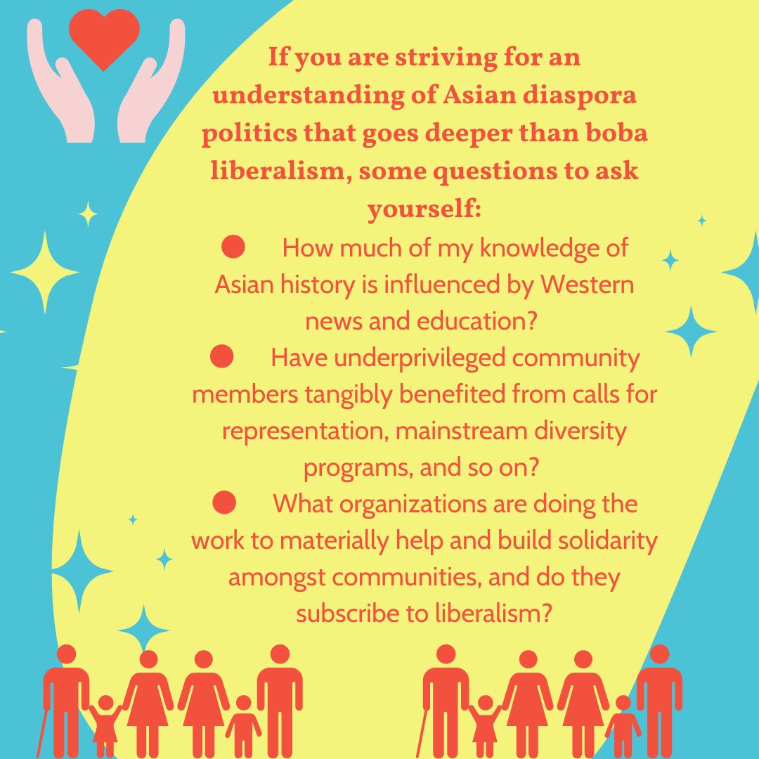 Like boba, it is harmless & easy to digest.   It's important to correctly identify & understand boba liberalism as popular political views in the Asian diaspora. We must challenge our peers to move past shallow politics that have not bettered the lives of the underprivileged.