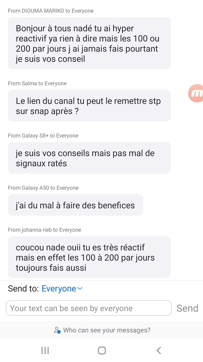 nourfamily's tweet photo. le trading de #marcblata grosse arnaque
auj #nadeblata a fait un zoom call il y a eu 44 participants (alors qu'ils font croire qu'ils ont plus de 14k qui tradent avec eux) elle a oublié de fermer le chat et les participants se sont confessés entre eux
bonne lecture 😆 (1) https://t.co/9sPqXHjchr