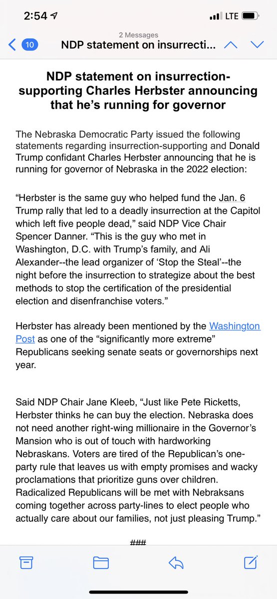 Here’s a statement from the  @NebraskaDems about Republican  @CWHerbster announcing his 2022 gubernatorial bid.