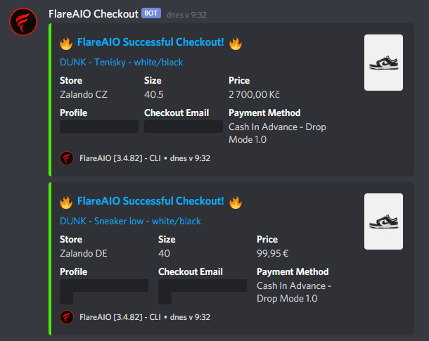 Frostynko's tweet photo. At least some checkouts today. 2x W (unfortunetly just one paid) with raffle killer @InfinitBot 
Another dunks from zala, and slides from wood wood (was able to pay fucking nothing bcs site was dead)
Thanks to @FlareAIO @FlareSmashed 
Proxies: @IgnifyProxies 
Family: @BonzayLabz https://t.co/estWsBY4yo