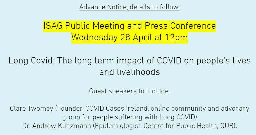 Isagcovid19 S Press Public Briefing This Weds Will Be Discussing Longcovid Registration Details To Follow Covid19ireland Covid19 Zerocovid Savethesummerpic Twitter Com 7rskc2fywq Meathbe