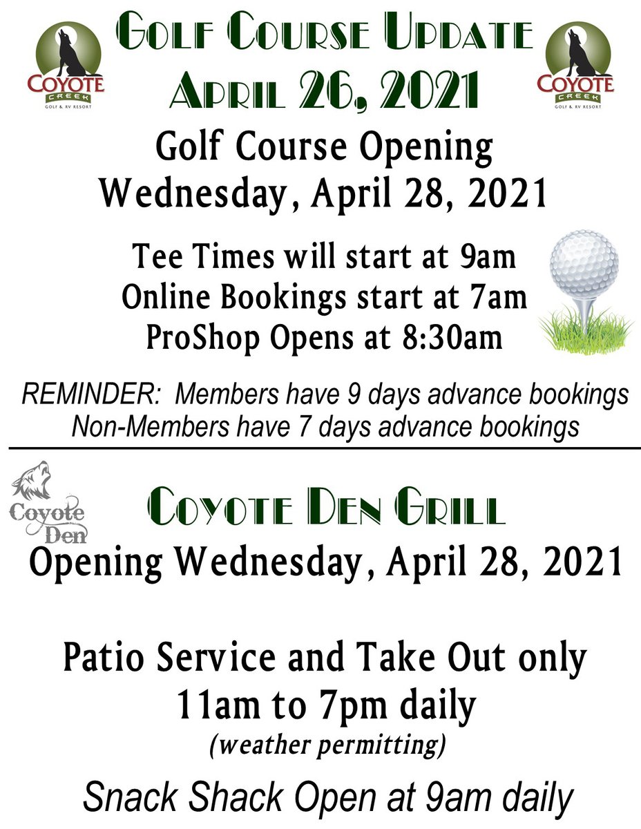 CCGolfRV's tweet photo. Golf Course Update-April 26, 2021 https://t.co/6xK7AS7fkL