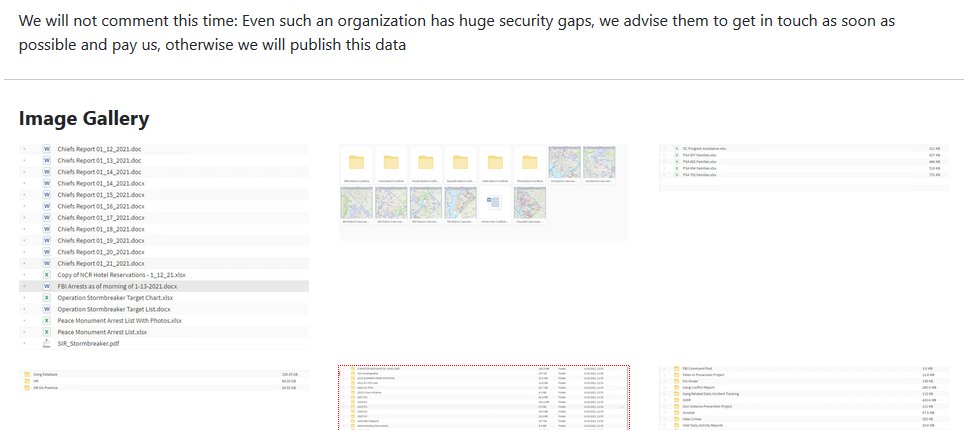 vx-underground (@vxunderground) on Twitter photo Babuk Ransomware Group has breached <a href="/DCPoliceDept/">DC Police Department</a>. Extortion demand has not been stated. Some data has already been leaked online - images shown are of police reports, FBI arrest details, internal memos, and more.
Images from Babuk Ransomware Groups website: Babuk Ransomware Group has breached <a href="/DCPoliceDept/">DC Police Department</a>. Extortion demand has not been stated. Some data has already been leaked online - images shown are of police reports, FBI arrest details, internal memos, and more.
Images from Babuk Ransomware Groups website: