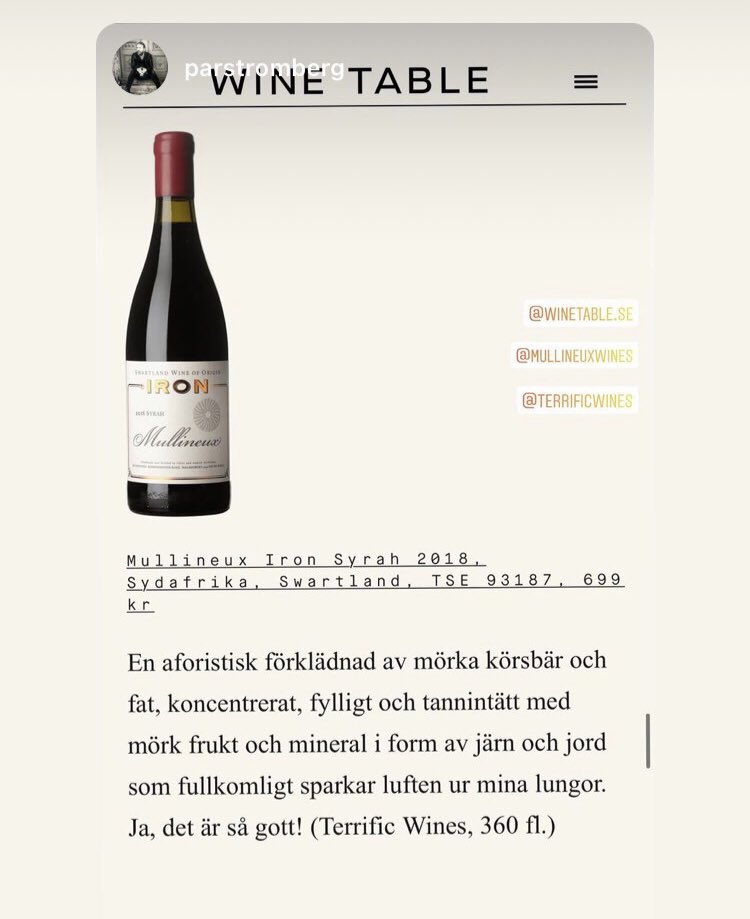 theterrificwine's tweet image. #winetable #perströmberg @MullineuxWines #vintips #nyhet #tillfälligtsortiment