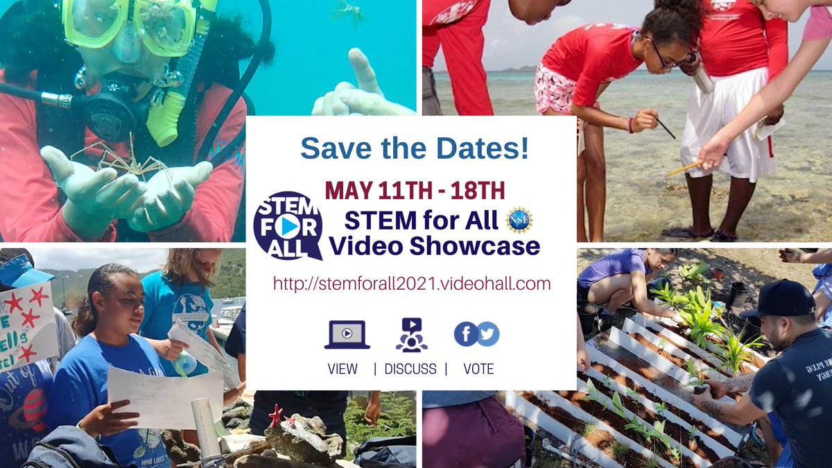 SAVE THE DATES! 
The #STEMvideohall opens May 11-18! 
Come view 3-minute videos revealing the under-reported, positive side of STEM learning &amp; teaching, interact w/ others in the field, and vote for your favorites! stemforall2021.videohall.com