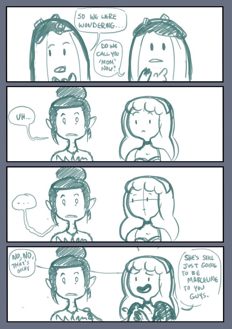 Oh since it looks like this has become a bit of an artist tag, I suppose  #LesbianVisibilityDay would be a good time to preview that, at my daughter's insistence, I'm doing a Bubbline wedding fancomic. I expect it to be done by June! #lesbianartists 