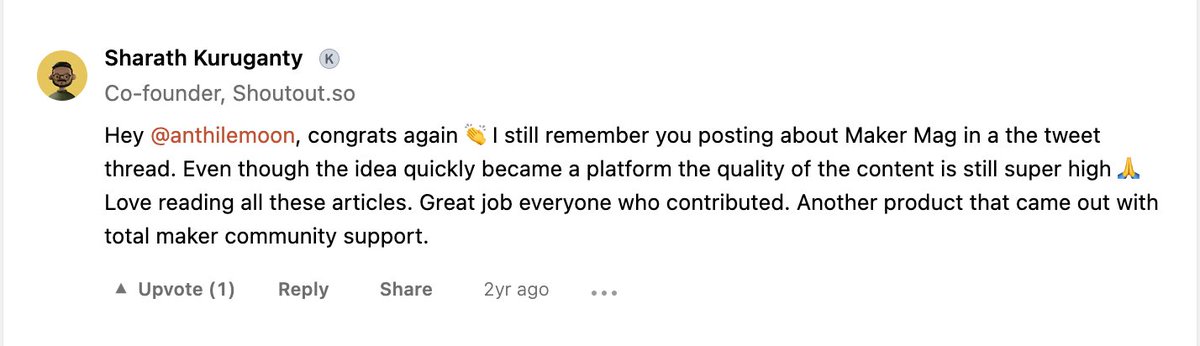 Back then I was a lurker commenting on newly launched products, encouraging the makers, sharing my $0.02, giving product feedback and just participating in the community.It was all because I formed a daily habit of spending 30mins on PH(which I still do) going through the feed