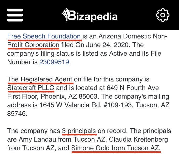 Attorney for the  #ArizonaAudit, Kory Langhofer, who represented the Trump campaign in their 2020 election fraud lawsuits, is also the registered agent for the non-profit org. Free Speech Foundation.“America’s Frontline Doctors is a project of the Free Speech Foundation”  https://twitter.com/morganloewcbs5/status/1386500174076256259