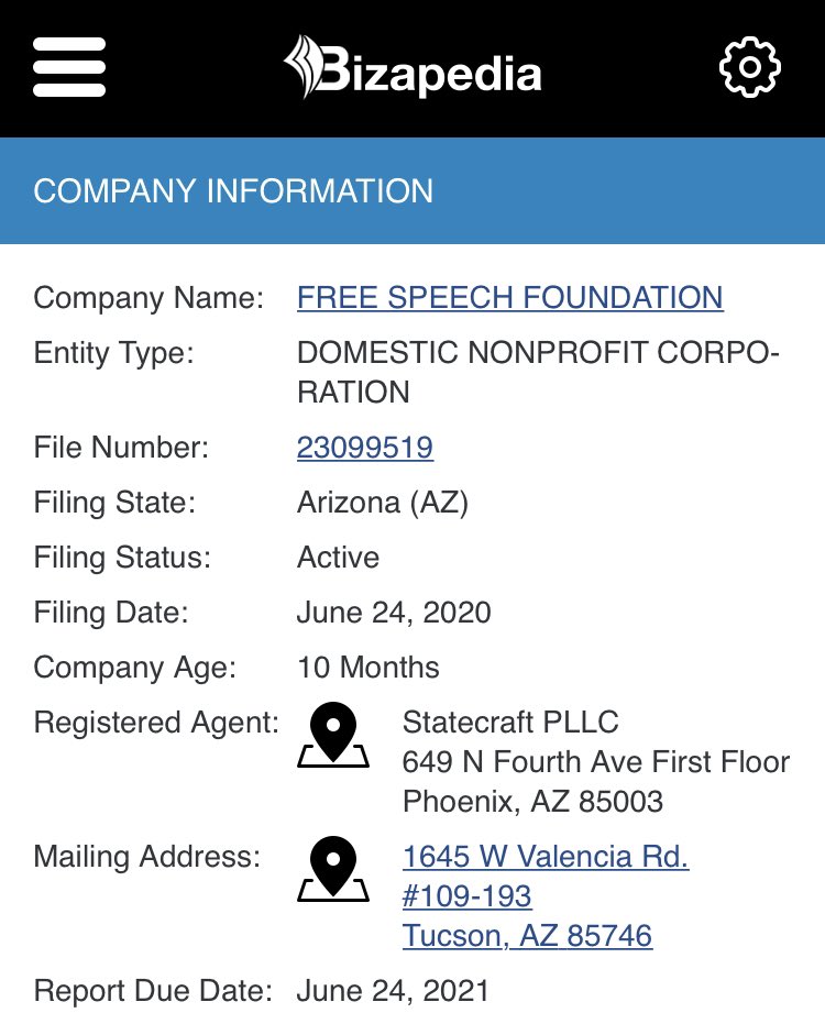 While Langhofer’s law firm, Statecraft PLLC is located in Arizona, Free Speech Foundation/AFLDS CEO Simone Gold is a resident of Los Angeles.Why would she use an out-of-state law firm to act as the registered agent for her group?