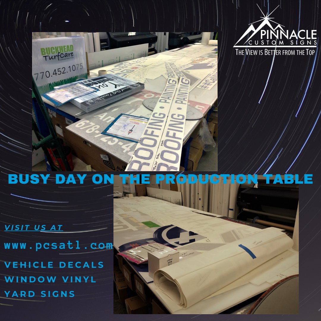 PinnacleCstmSgn's tweet photo. Derek was busy on the Production Table today. Plenty of items going out for installs. #vehicledecals #vechiclewraps #windowvinyl #decals #windowgraphics #propertysigns #propertymanagement #customsigns #signshop #betterfromthetop #woat #ah4r #allsouthsolutions https://t.co/OuQnPcrHcR