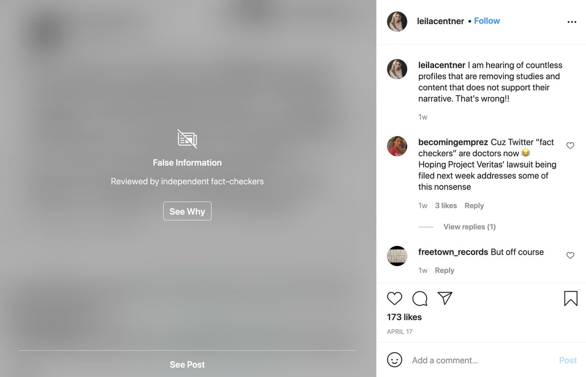 School founder and CEO Leila Centner's Instagram is packed with debunked COVID anti-mask and anti-vax conspiracy theories and right-wing propaganda, many posts flagged for misinformation  #BecauseMiami  http://instagram.com/leilacentner/ 