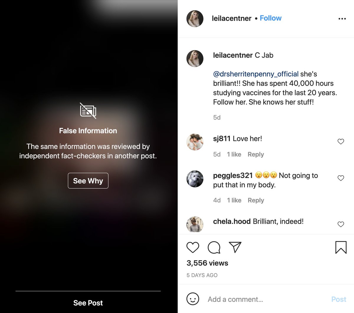 School founder and CEO Leila Centner's Instagram is packed with debunked COVID anti-mask and anti-vax conspiracy theories and right-wing propaganda, many posts flagged for misinformation  #BecauseMiami  http://instagram.com/leilacentner/ 