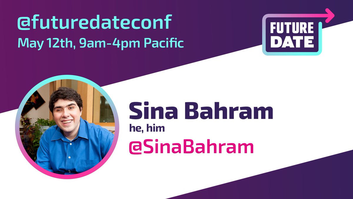 🔔 ANNOUNCING 🔔 Sina Bahram (<a href="/SinaBahram/">Sina Bahram</a>) as a #FutureDateConference speaker! Join us May 12th for a free, virtual #a11y conference on YouTube Live. 
✔️ Check out futuredateconf.org for more info
✔️ Subscribe to our YouTube channel 
youtube.com/c/AFutureDate