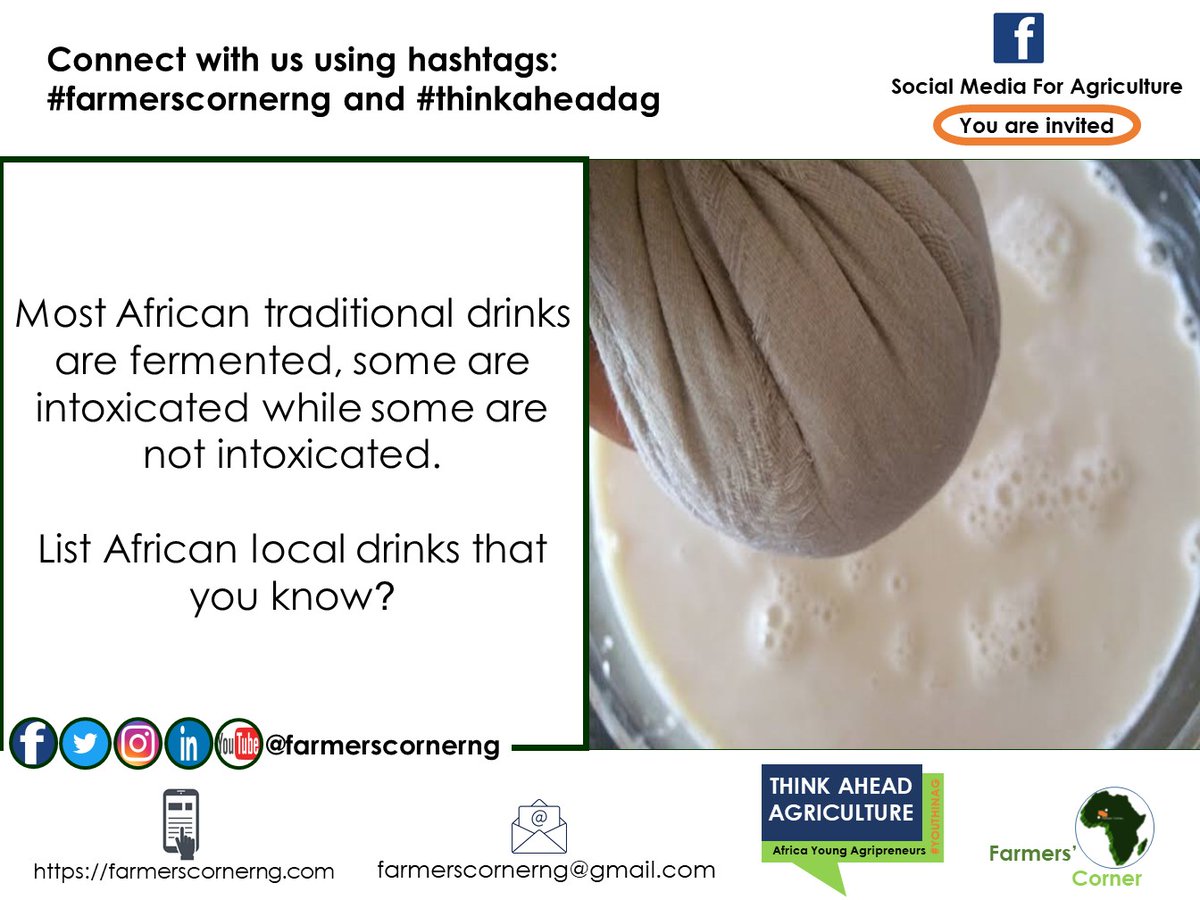 farmerscornerng's tweet photo. Most African traditional drinks are fermented, some are intoxicated while some are not intoxicated.

List African local drinks that you know?

#drinks #fermented #fooddrinks #african #traditional #local #healthy #foodbased #servedchilled #servedhot #thinkaheadag #farmerscornerng https://t.co/kl3aTLxToX