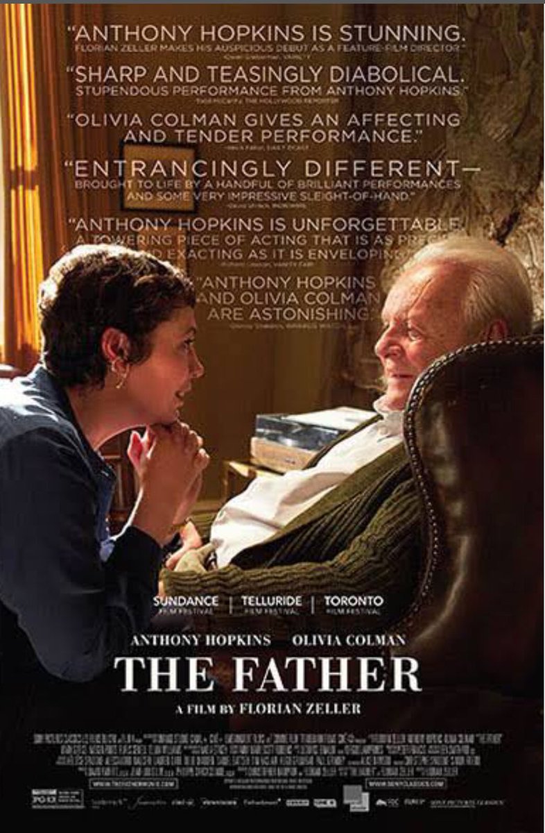 Birçok kişiye #TheFather filmini izletme niyetiyle yazdığımı bildiririm 🤞🏻Film, her canlının payına düşecek en az bir rolü, muhteşem gerçekliğinin içine çekerek öyle sade aktarmış ki.Bir yaşlının konfüzyonlarındaki sancısını duyumsatabilmek ne muhteşem bir fikir.#AnthonyHopkins