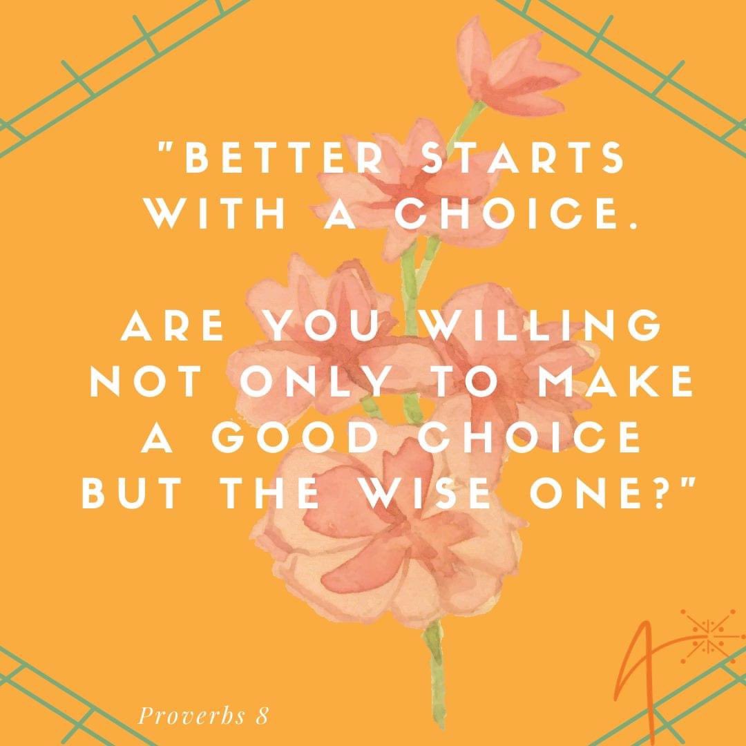 To gain better usually starts with a choice. It is hard to want better when it is so different and limited from the better that God wants to give us. Choose God’s wisdom so that you are equipped to gain better.
Proverbs 8 
#GodhasBetter  #choosewisdom #MondayMotivation