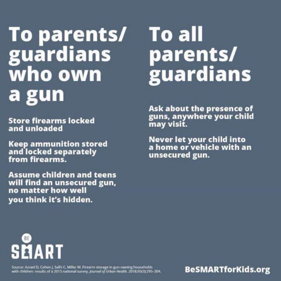 At least 4.6M children in the US live in homes with unsecured guns, a number that could increase as gun sales spike. With millions of children and teens at home unexpectedly due to school closures, secure gun storage can prevent unintentional shootings and teen suicide.  #BeSMART