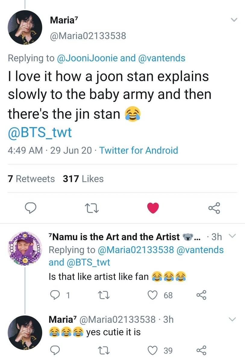 AngKourin's tweet photo. A Joon biased vs a Jin biased explaining fansites to baby army. https://t.co/LvaX7rFnPu