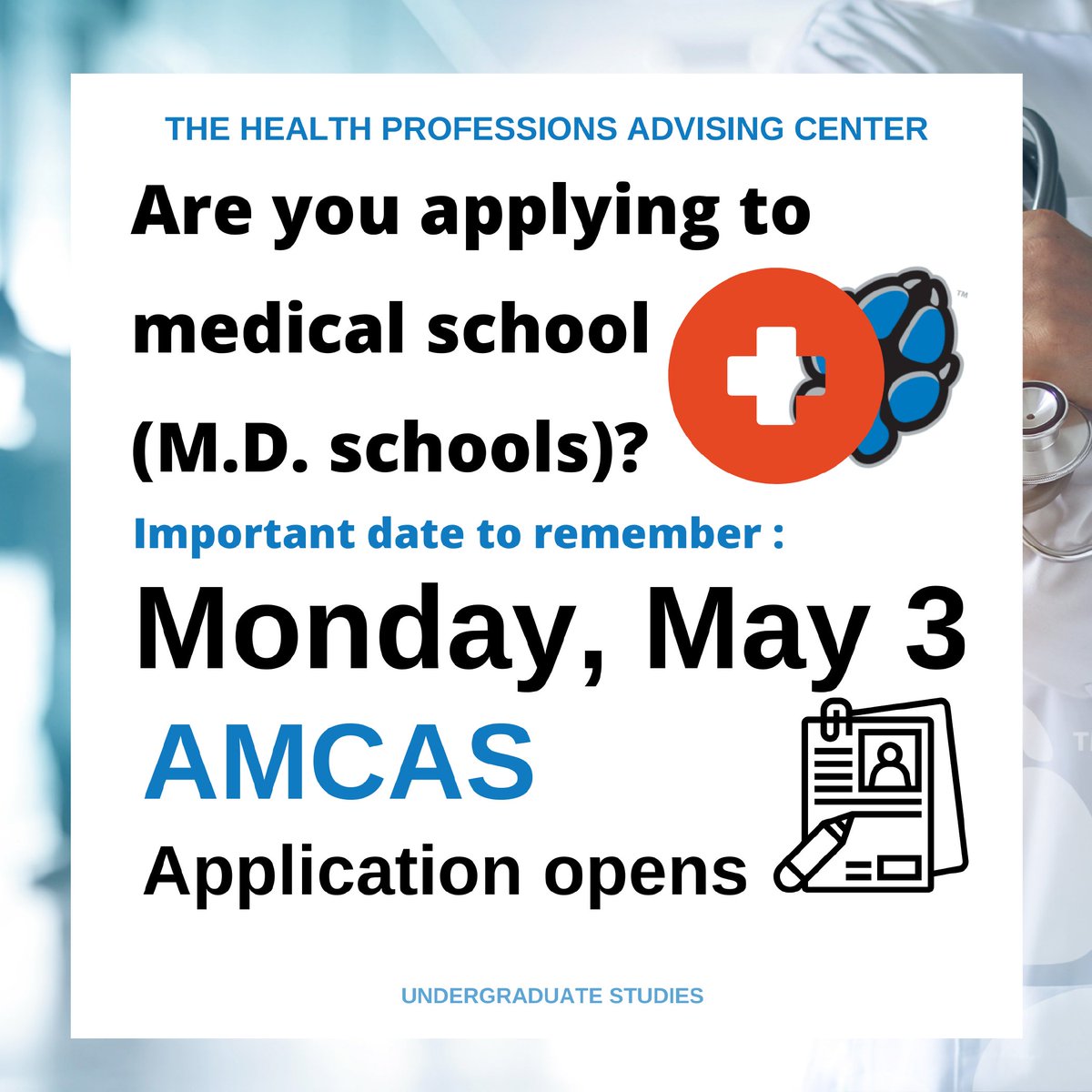 Are you applying to medical school (M.D. schools)? May 3 AMCAS Application opens ; May 27 AMCAS application submission begins Completed; Friday, June 25, Initial transmission of application data is sent to medical schools; August 2 Early Decision Program deadline