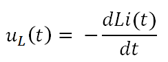 et le flux F =  L.I où L est le coefficient d’auto-inductance et I le courant dans le circuit, on obtient donc la tension d’une bobine (inductance) :