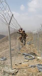 Barrier consists of 2sets of chain-link fences, seprtd by a 2-metre(6-foot) space filled with concertina wire coils. fence is 3.6 metres high (11 feet)on the Pak side and 4 metres high (13 feet) on the Afghan side and is fitted with surveillance cameras and infrared detectors 3/6