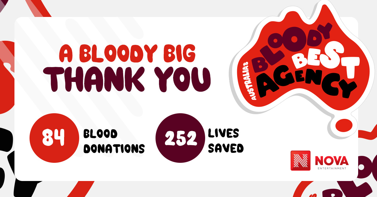 Thank you all to the agencies around the country who took part in Nova Entertainment’s 2021 Blood Challenge. Congratulations to Initiative Australia who took out the title with the most total donations over the campaign period.

Give life, give blood: lnkd.in/f3mdhfq