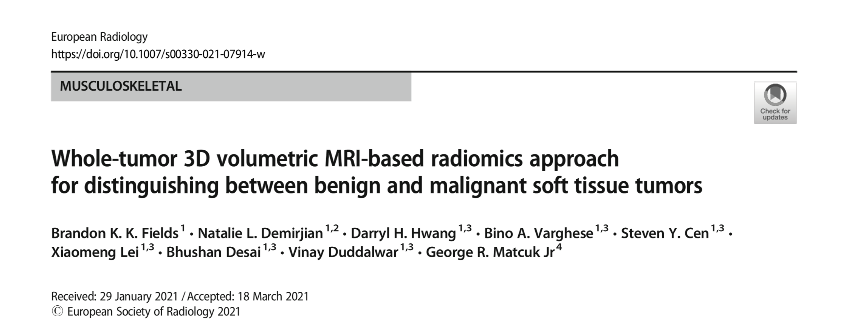 Yet another publication from the awesome @bkkfields, whose career as a rad res at UCSF will start soon . I always learn when I work with @MatcukMD. More to come.@RadiologyUSC  @USCRadResearch @USC_MSKRads rdcu.be/cjsSk