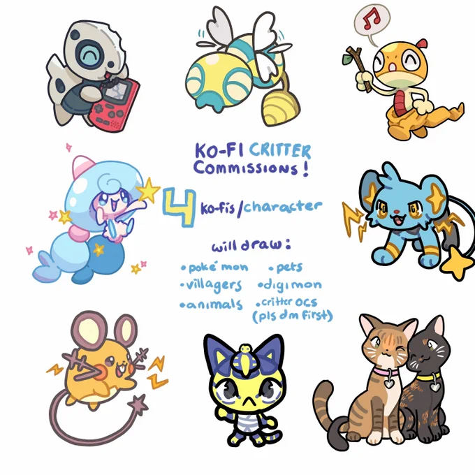 I'm reopening my Ko-Fi critter commissions! 

🌟https://t.co/hHQQ2WHdDk

4 ko-fis ($12) each!
please dm me if you have any questions!! 