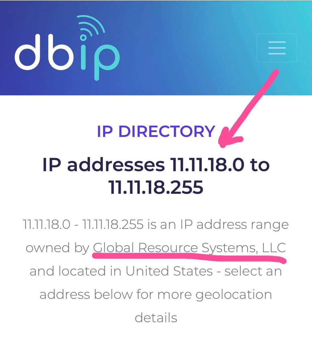 2/2 The IP addresses range from 11.11.18 - 11.11.18.225Which is hilarious because: He said think big Route DoD 11.11.18 America will be United againFuture proves past Q