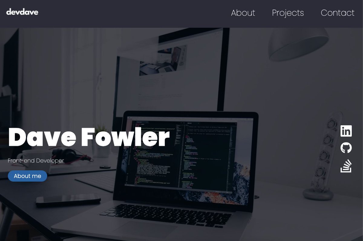 codewithdave's tweet photo. Building a new portfolio site in React. My original site has been great, but I wanted to rebuild it and take advantage of React! Here’s a sneak peek of the site!

#react #reactjs #reactjsdeveloper #webdeveloper #webdesign #reactnative #coffeeandcoding #codewithdave https://t.co/p17XLL2rux