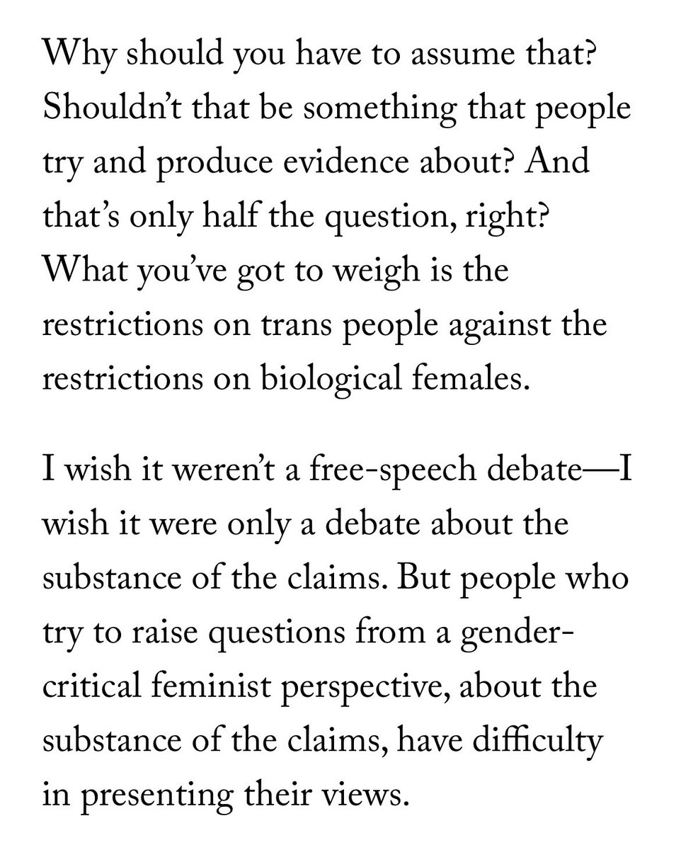 3) This passage, where Singer claims that trans people present “restrictions on biological females,” that the existence of transphobia requires better evidence, and that gender-critical feminists are having their free speech taken away. 4/5